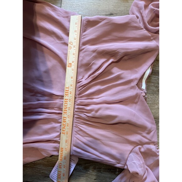 Dessy Collection Convertible Neck Long Sleeve Chiffon Gown Desert Rose Size 18 R - Picture 6 of 7